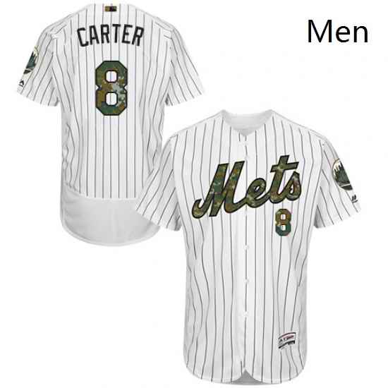 Mens Majestic New York Mets 8 Gary Carter Authentic White 2016 Memorial Day Fashion Flex Base MLB Jersey